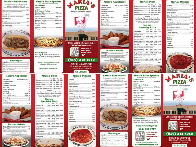 Maria's Pizza Menu