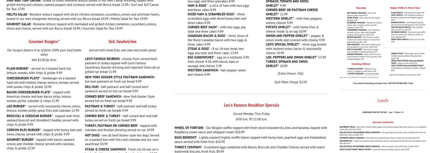 Leo's Restaurant Menu