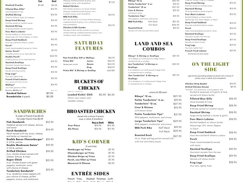 Hillcrest Lodge Supper Club Menu