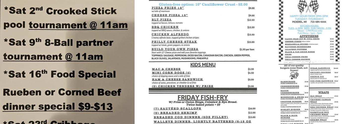 Paul's Final Lap Bar and grill Menu