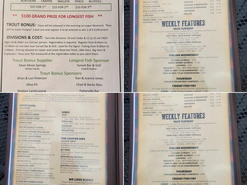 Sunset Bar & Grill Townsend Menu