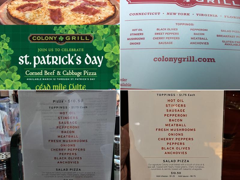 Colony Grill Menu