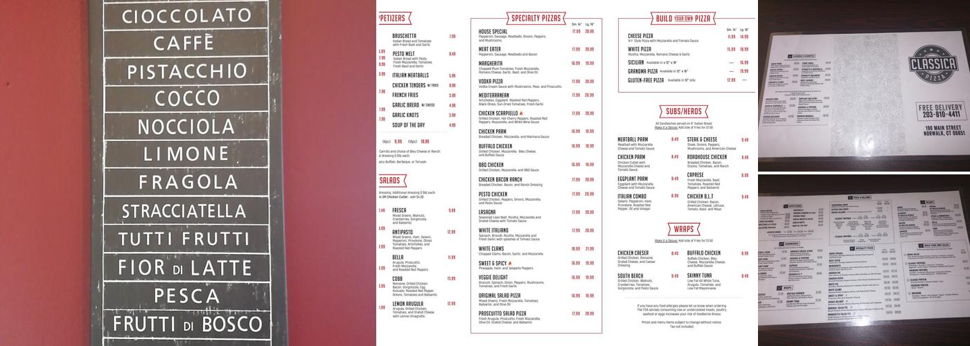 Classica Pizza Menu