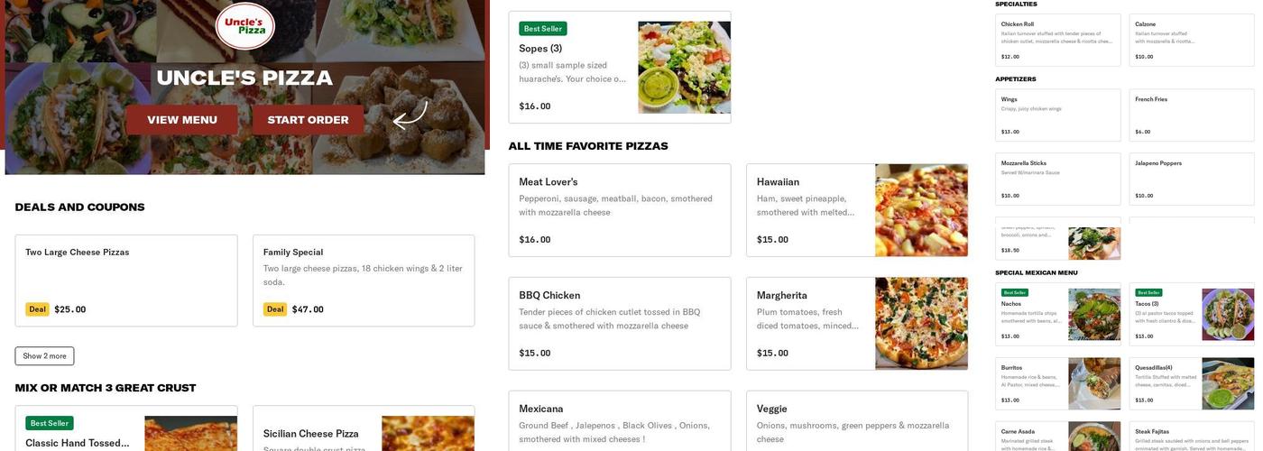 Uncle's Pizza Menu