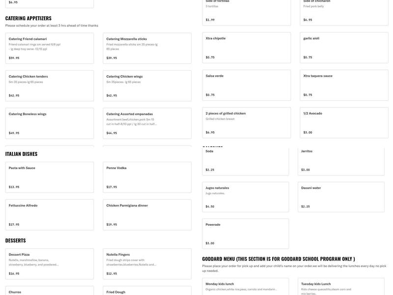 4 Brothers pizza/Cuatro Hermanos Menu