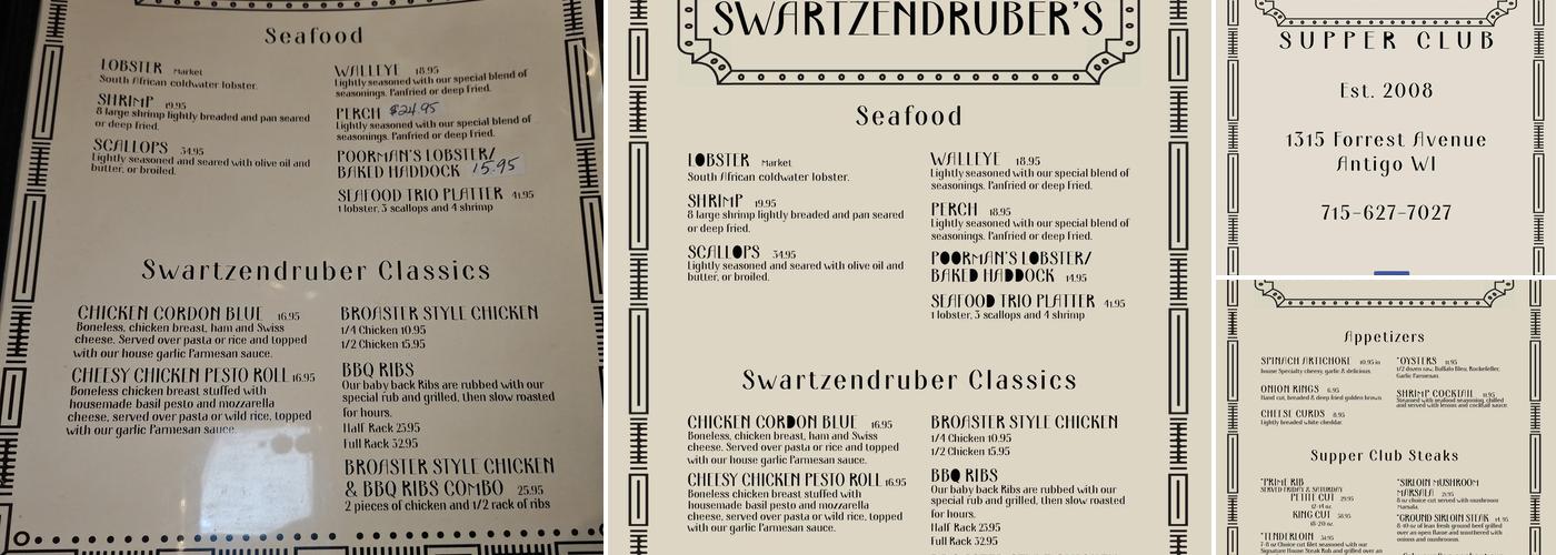 Swartzendruber Supper Club Menu