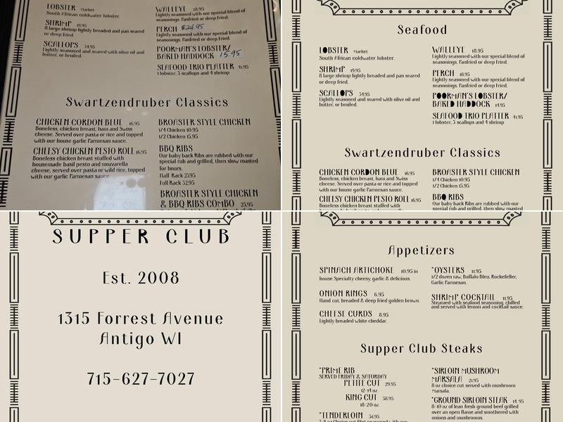 Swartzendruber Supper Club Menu
