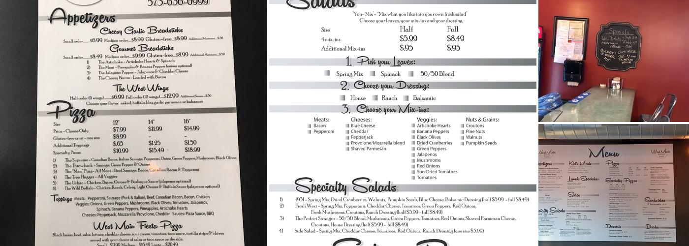 West Main Pizza Menu