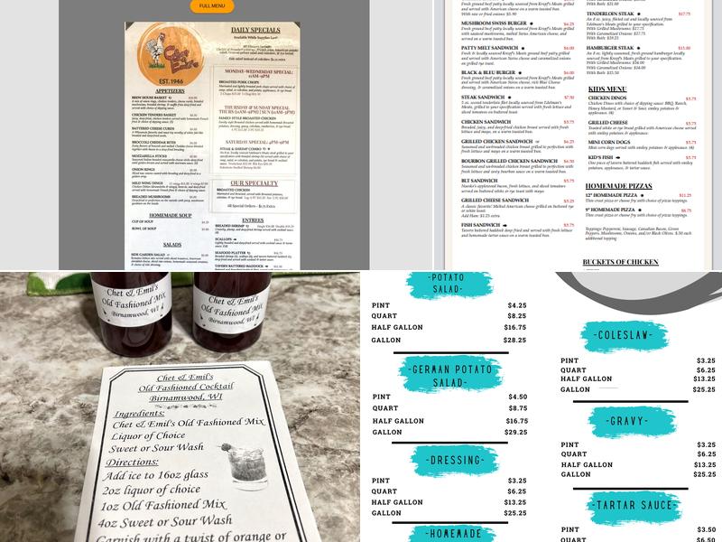 Chet & Emil's Restaurant Menu