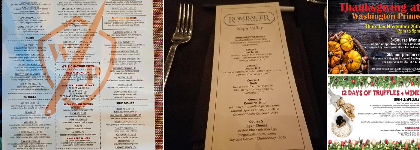 Washington Prime Menu