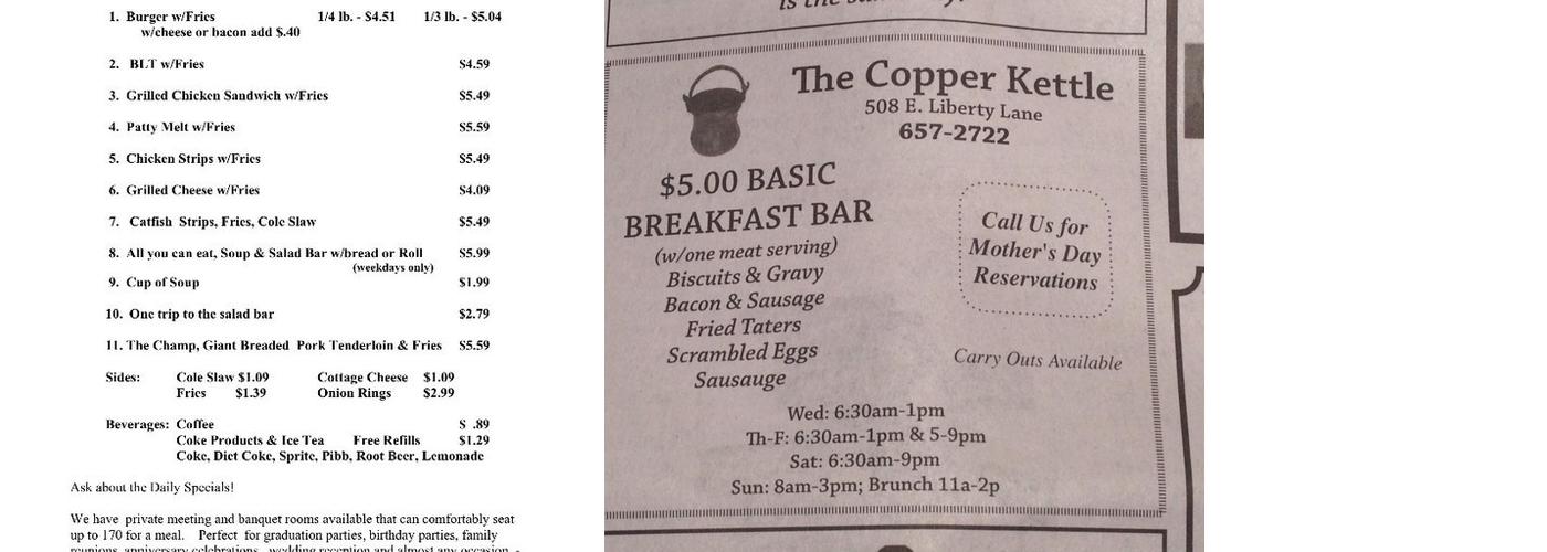Copper Kettle Menu