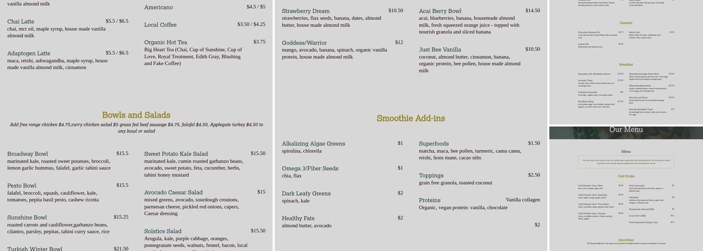 Nourish Café & Market Menu