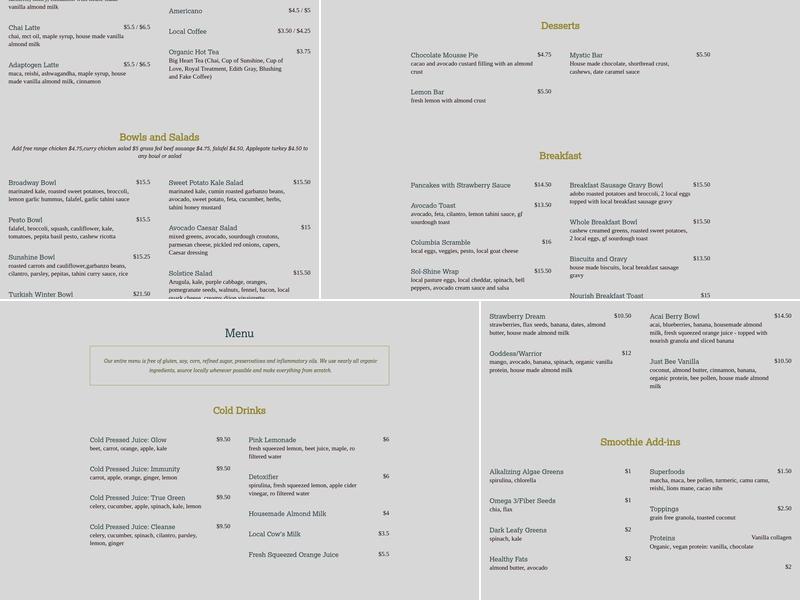 Nourish Café & Market Menu