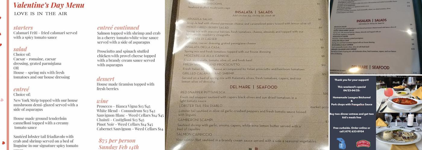 capriccio ristorante Menu