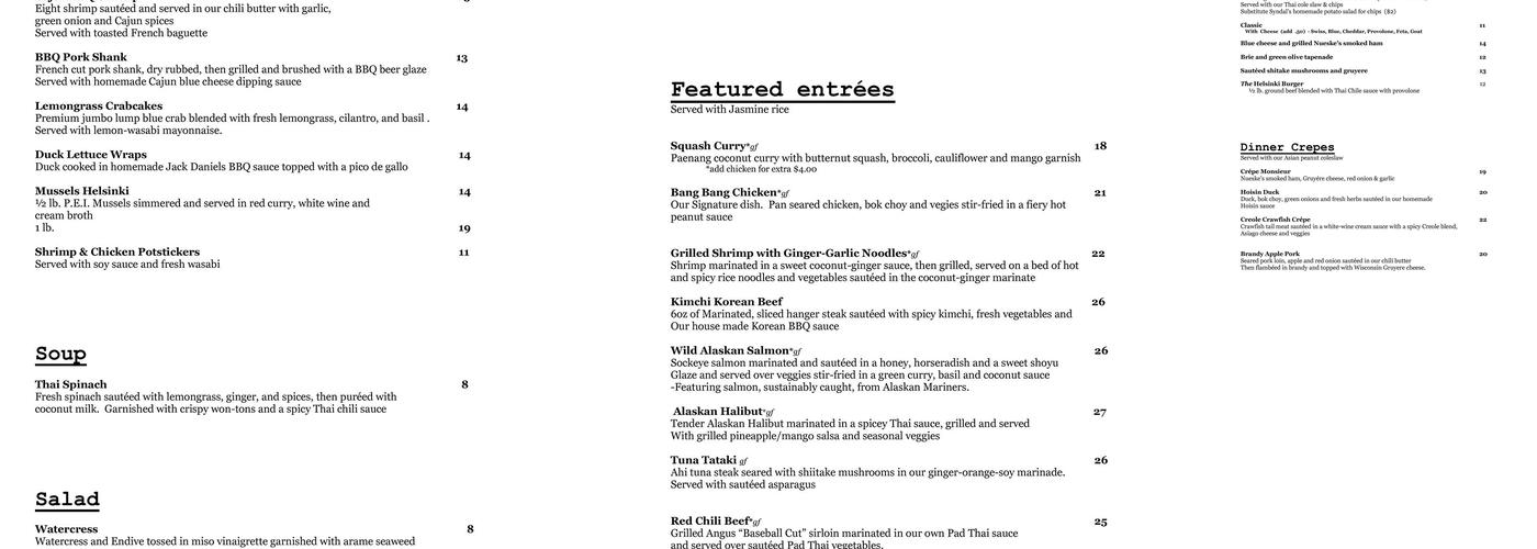 Mr. Helsinki Restaurant and Wine Bar Menu