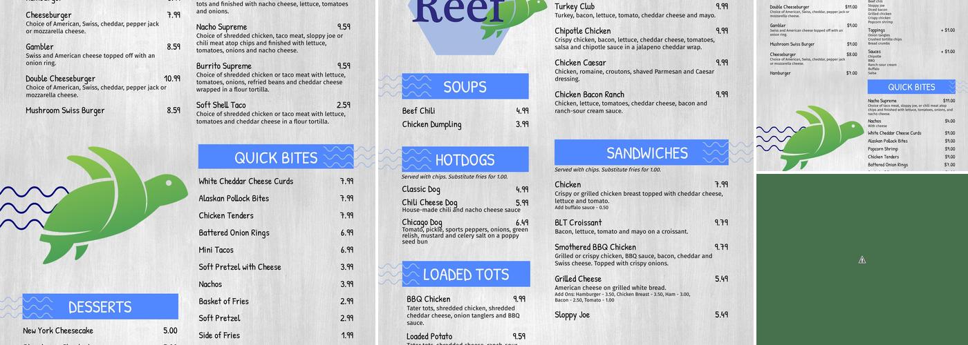 The Reef Menu