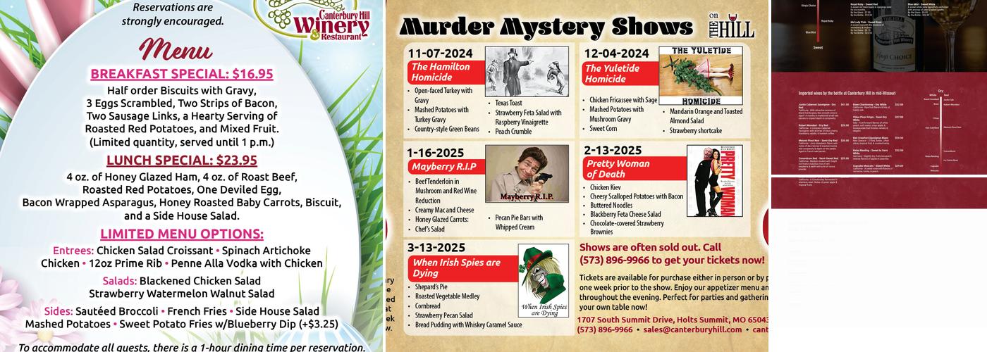 Canterbury Hill Winery and Restaurant Menu