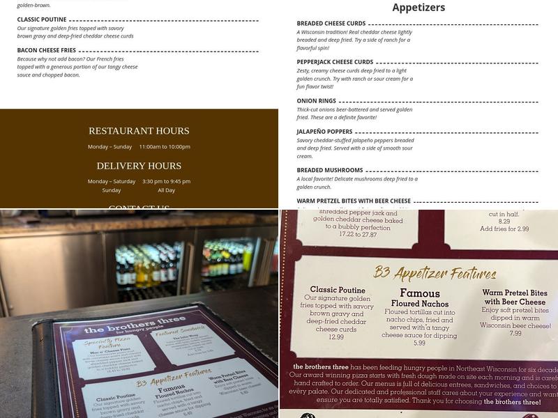 The Brothers Three Menu