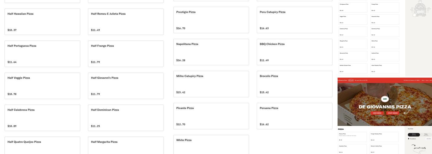 De Giovannis Pizza Menu