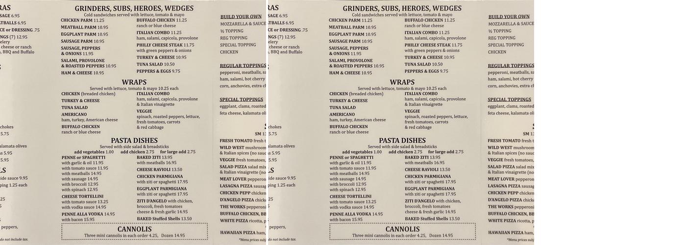 Michael Angelo's Pizzeria Menu