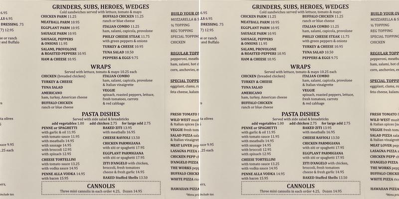 Michael Angelo's Pizzeria Menu