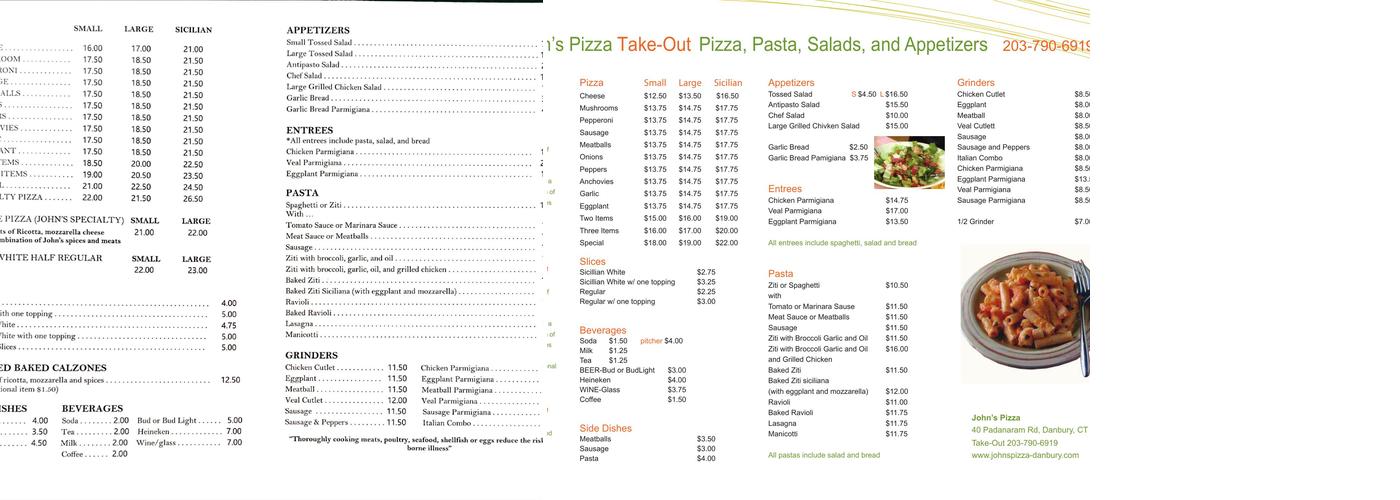 John's Pizza Menu