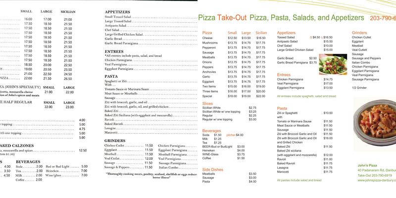 John's Pizza Menu