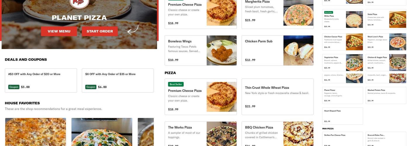 Planet Pizza Menu