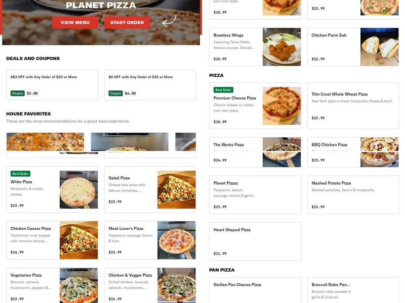 Planet Pizza Menu
