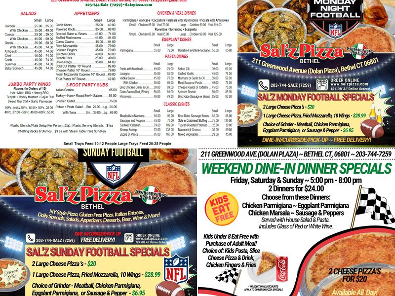 Sal'z Pizza Bethel CT Menu