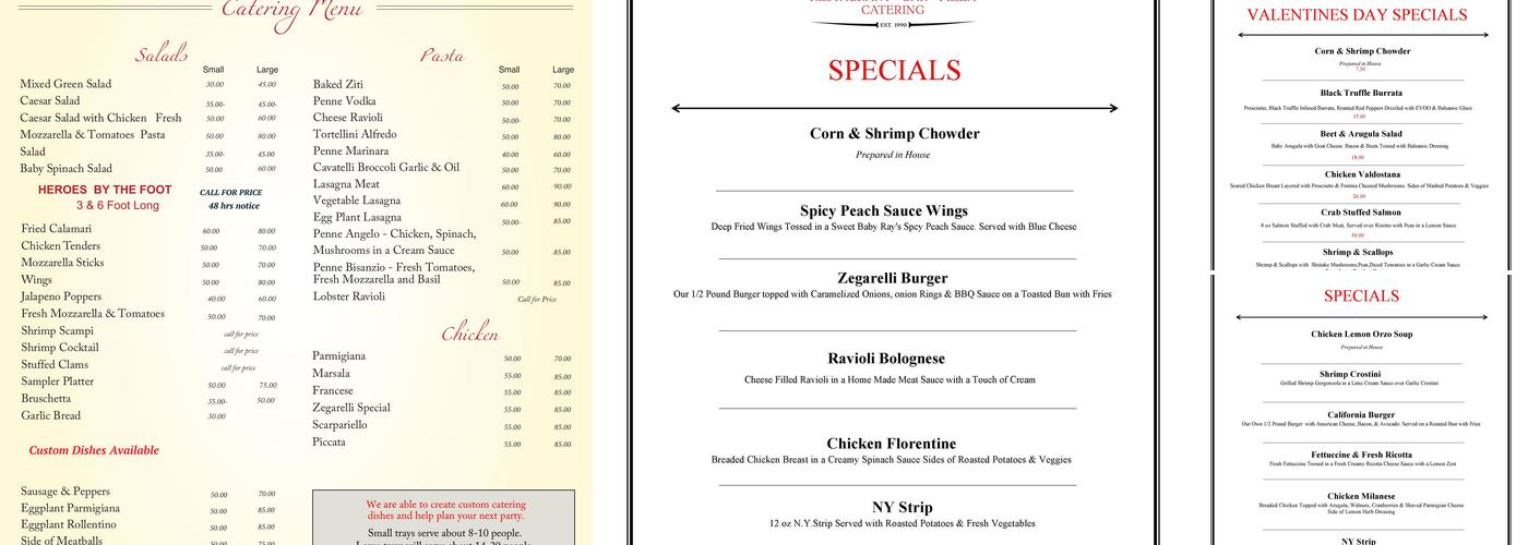 Zegarelli’s Restaurant Bar Pizza & Catering Menu