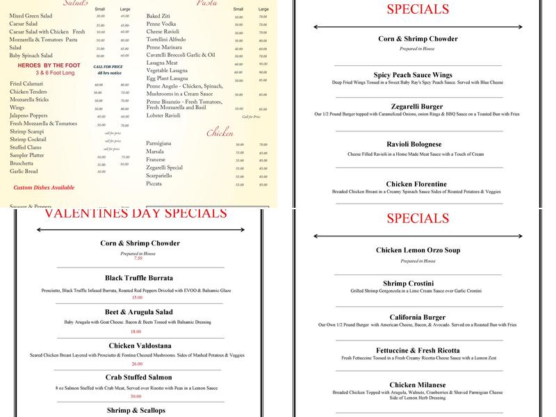 Zegarelli’s Restaurant Bar Pizza & Catering Menu