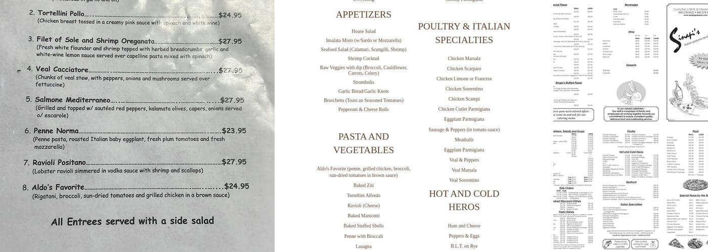Sinapi's Pizzeria Menu