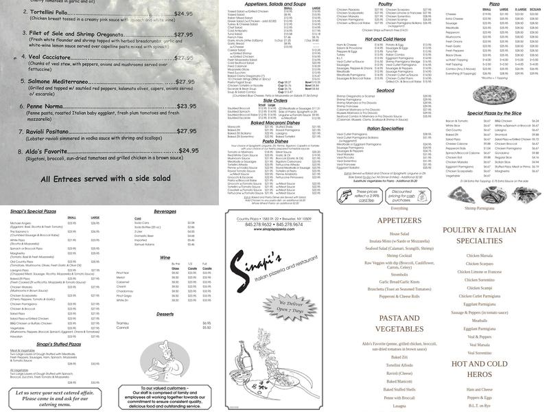 Sinapi's Pizzeria Menu
