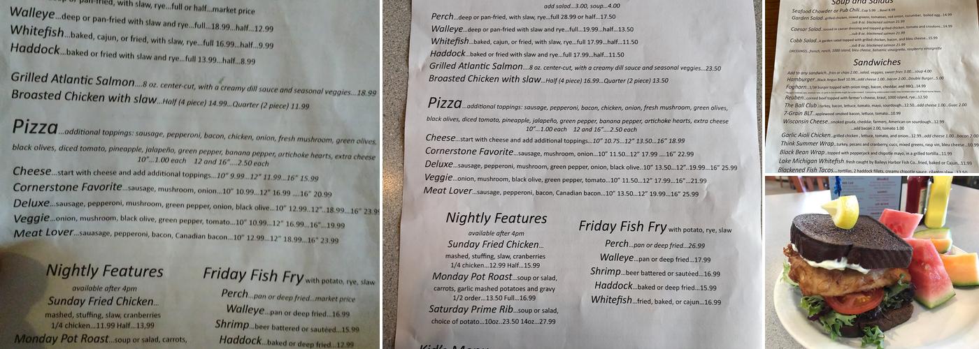 Baileys Harbor Cornerstone Pub Menu