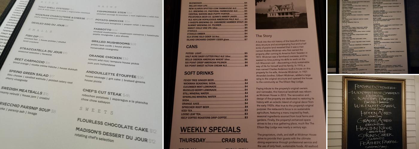 Wickman House Menu