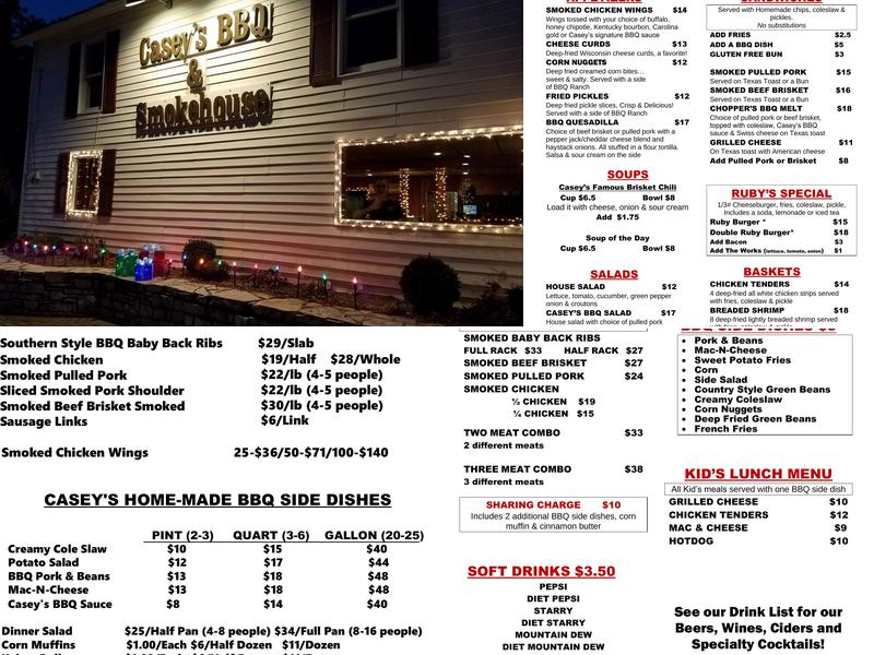 Casey's BBQ & Smokehouse Menu