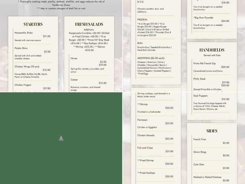 Whitlock's Restaurant Menu