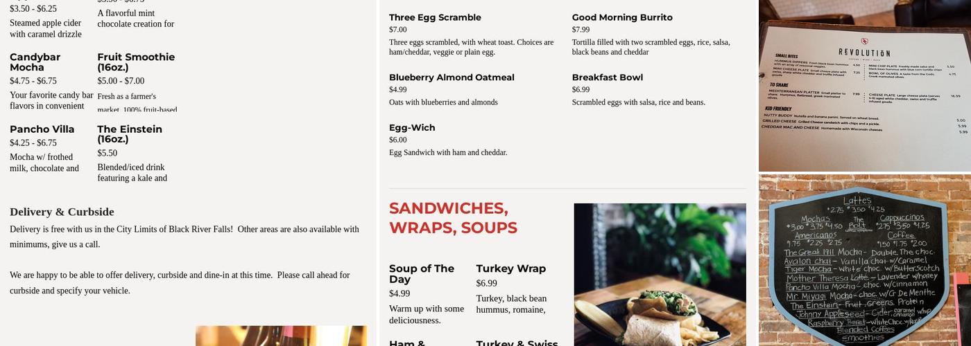 Revolution Coffee Wine Eats Menu