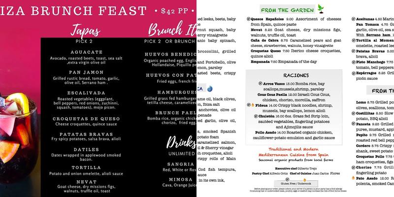 Ibiza Tapas Danbury Menu