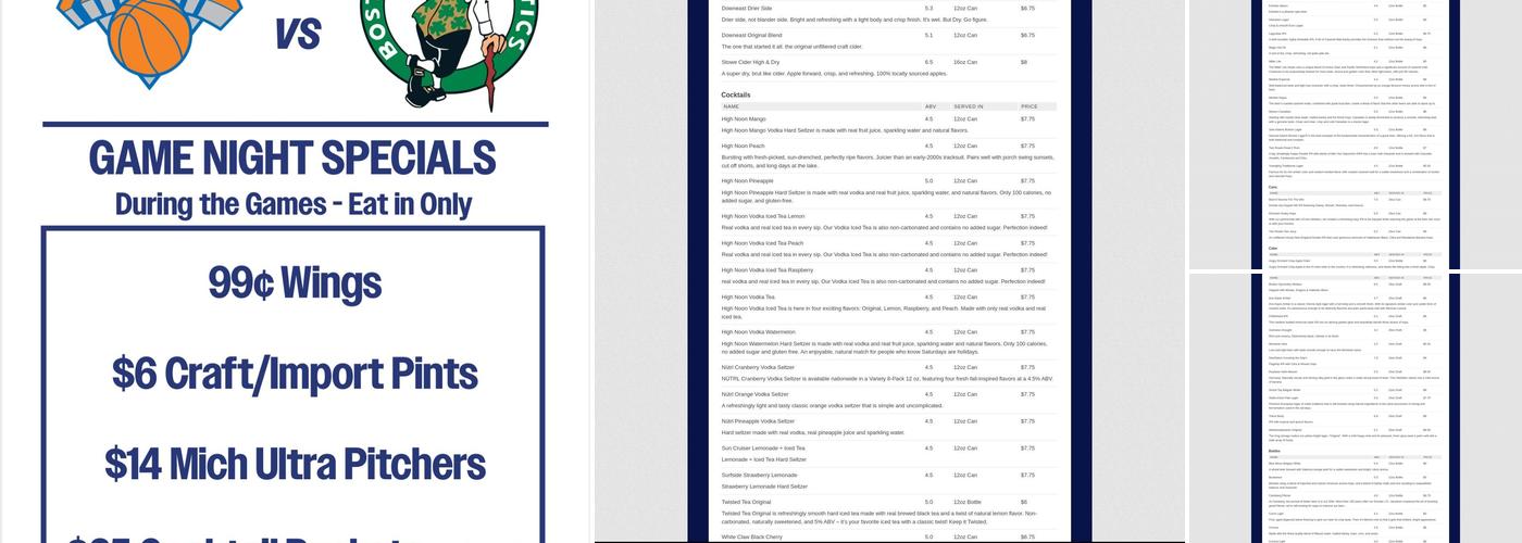 TK's American Cafe Menu