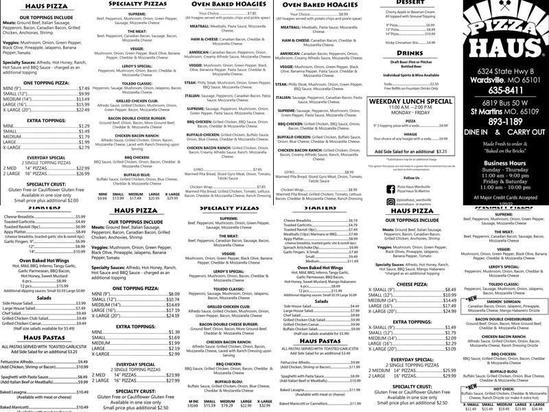 Pizza Haus - Wardsville Menu
