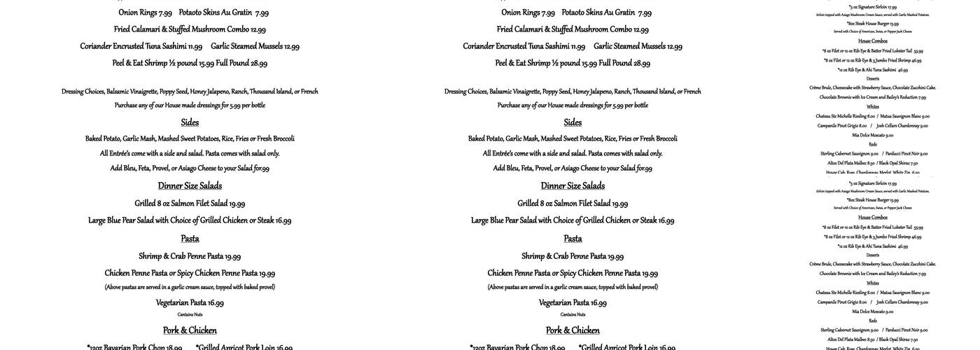 O'Donoghue's Steaks and Sea Food Menu