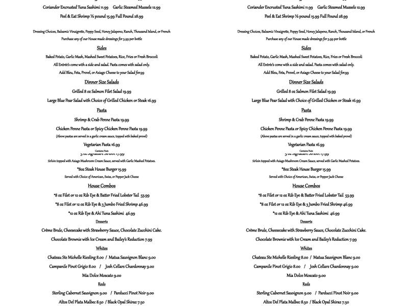 O'Donoghue's Steaks and Sea Food Menu