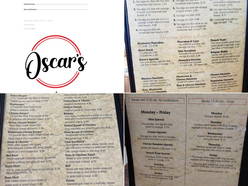 Oscar's Restaurant Menu