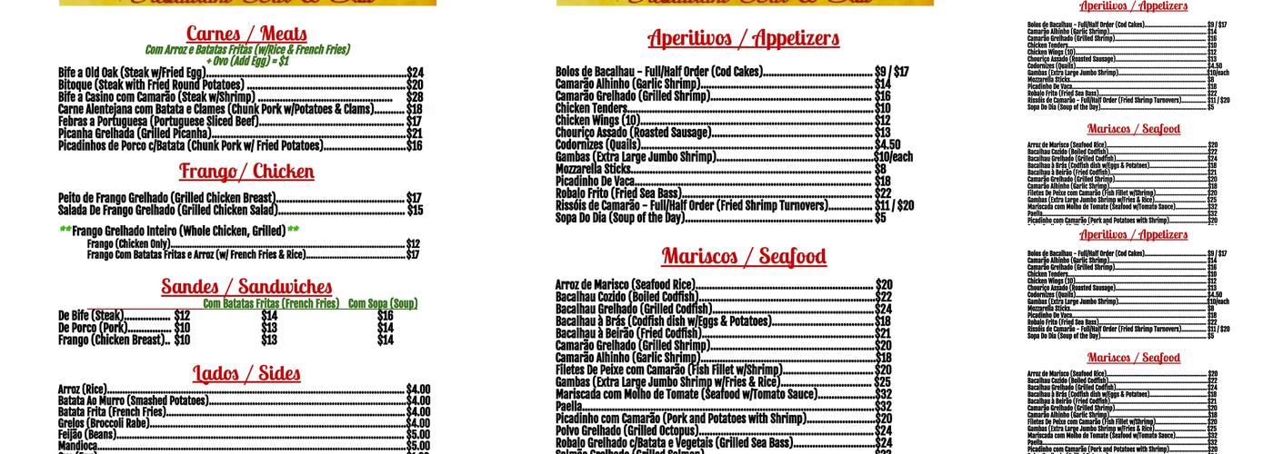 Old Oak Restaurant Bar & Grill Menu