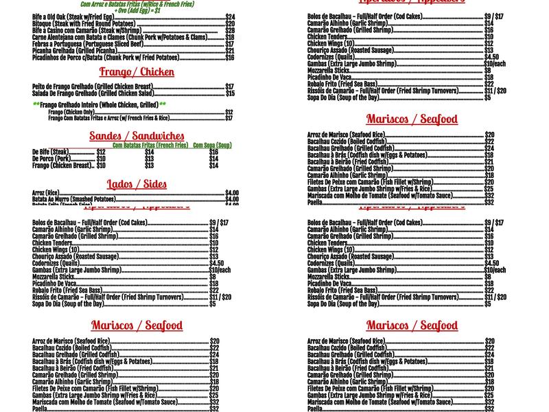 Old Oak Restaurant Bar & Grill Menu