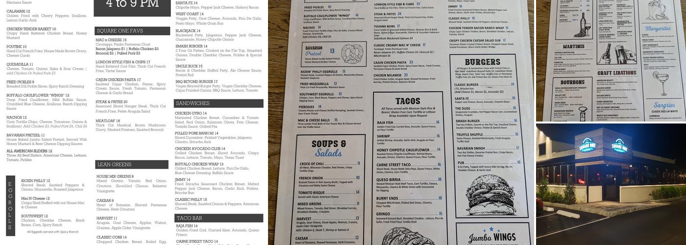 Square One Bar & Grill Menu