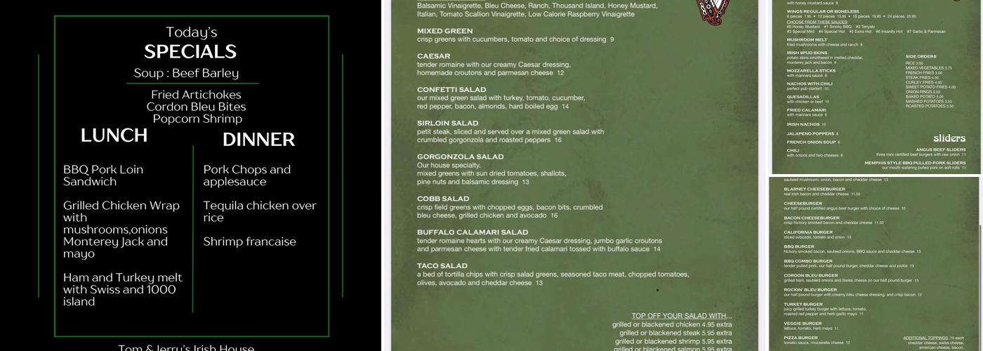 Tom & Jerry's Bar & Grill Menu