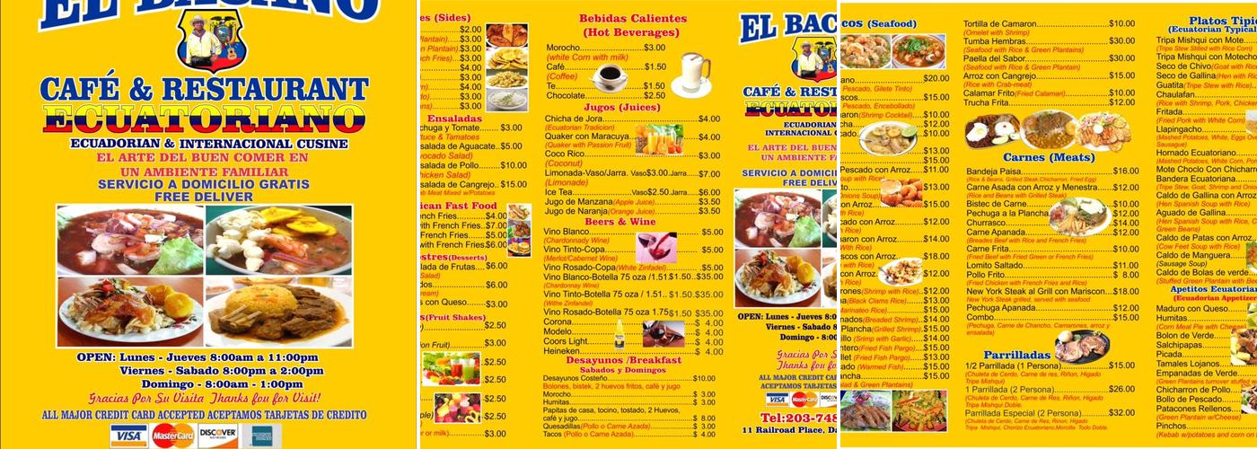 El Bacano Cafe & Restaurant Menu